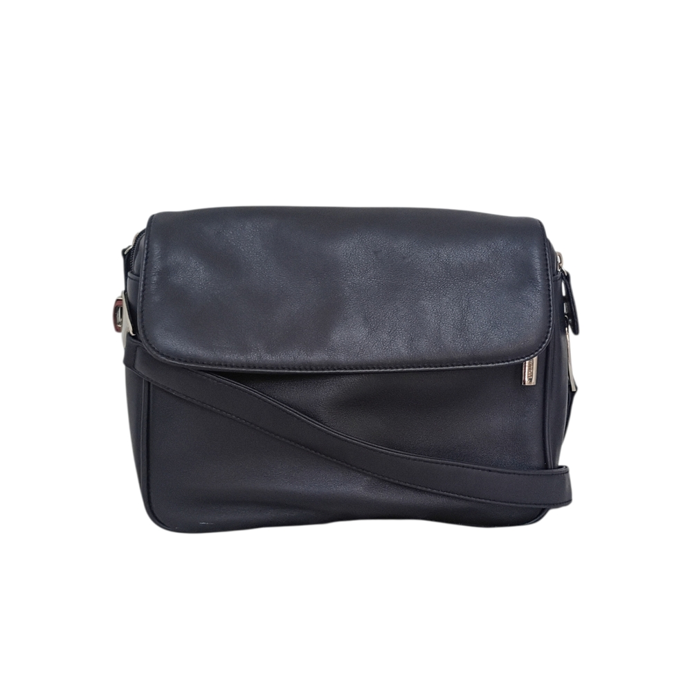 Aurielle Black Leather Shoulder Bag with Silver Accents